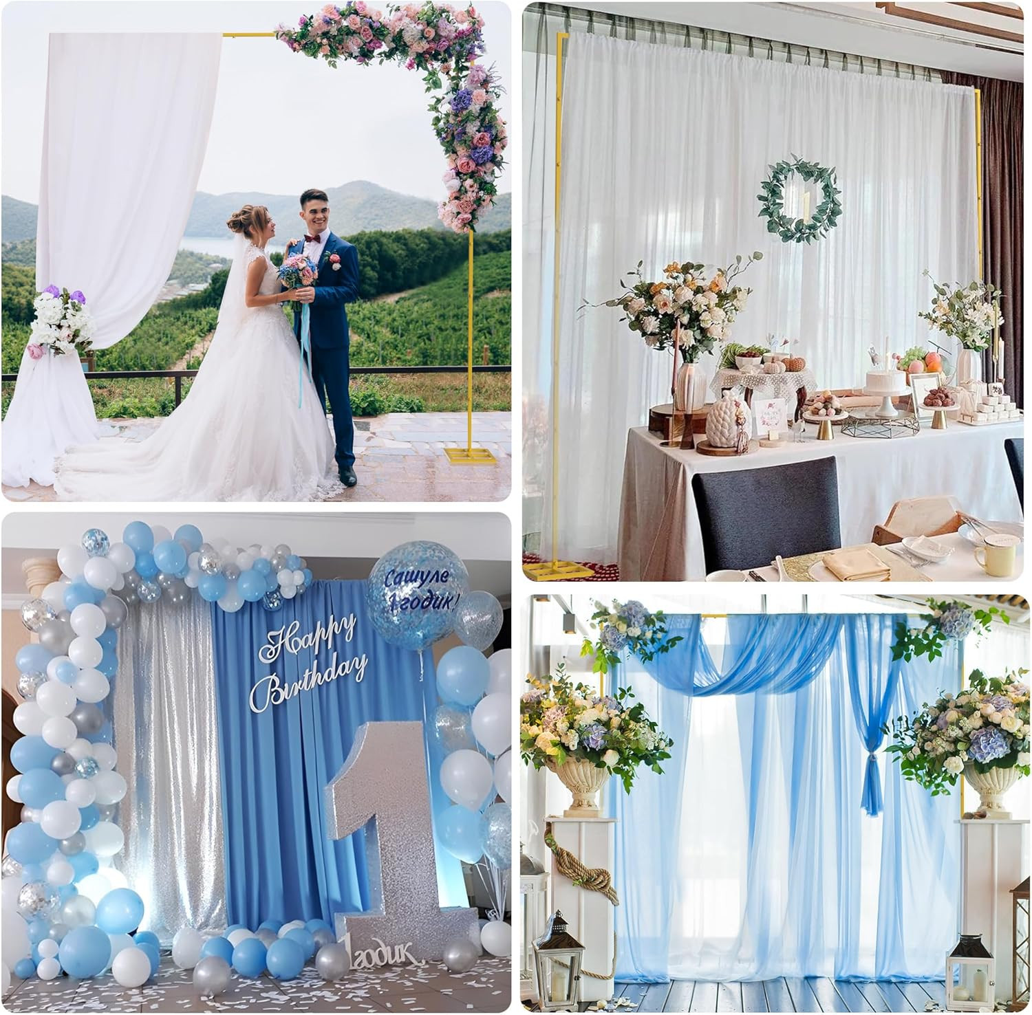 10FT X 10FT Backdrop Stand Heavy Duty with Base, Gold Portable Adjustable Pipe a