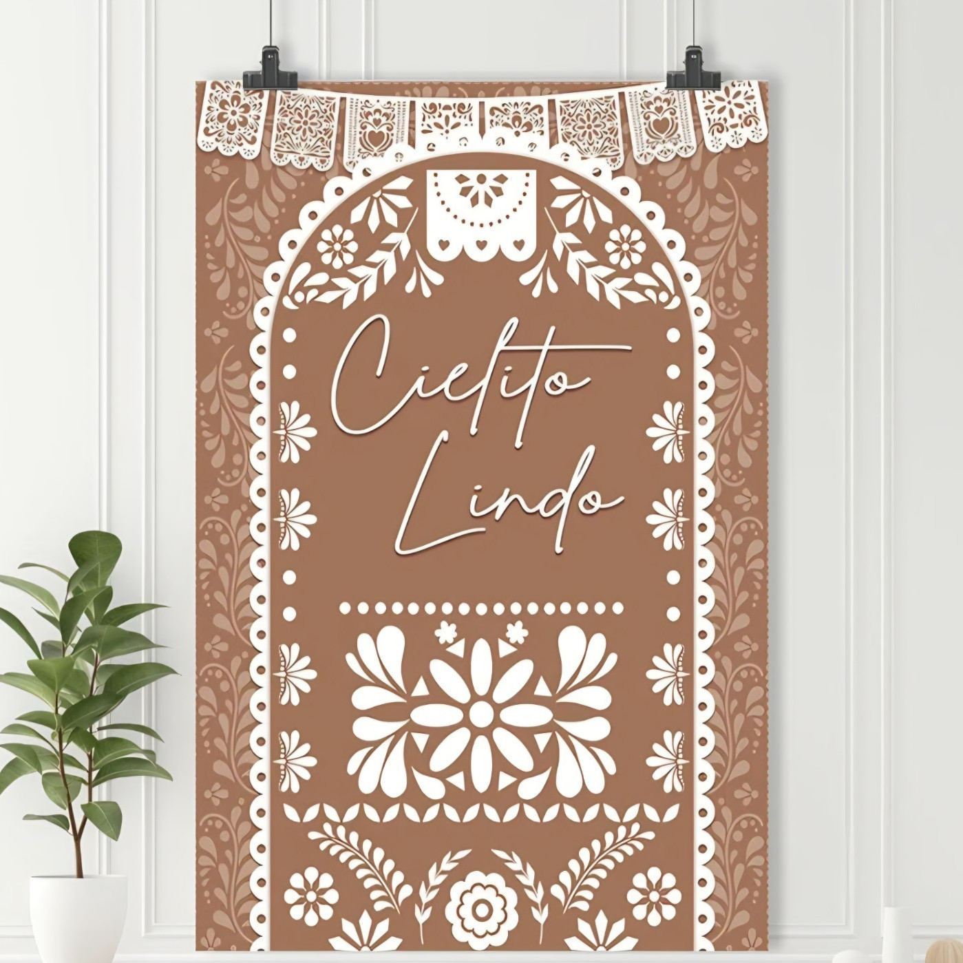 Cielito Lindo Floral Backdrop/Background Brown White 5×7 ft Polyester Washable