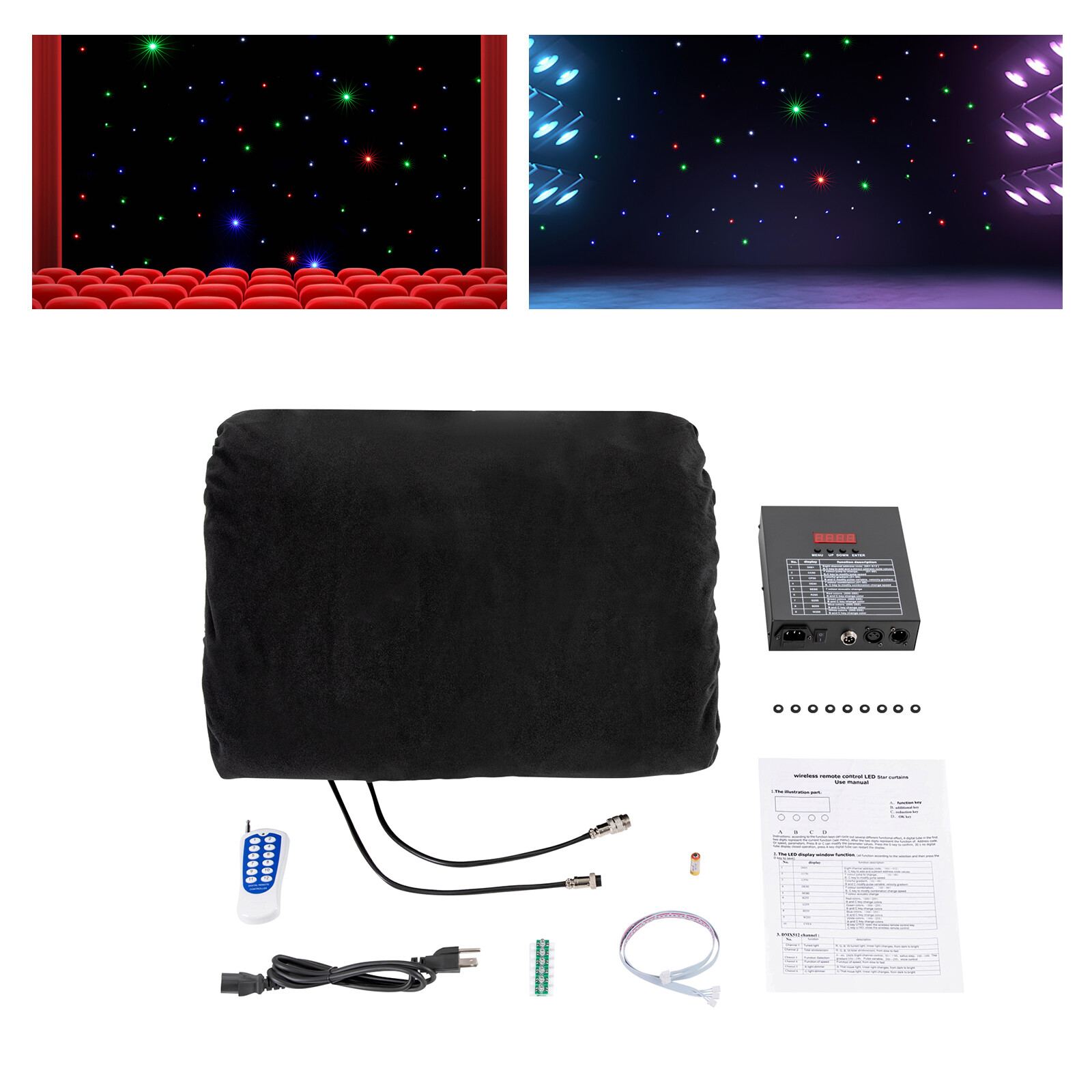 20FT*10FT LED Stage Star Backdrop Wedding Party Xmas Curtain Velvet Material NEW