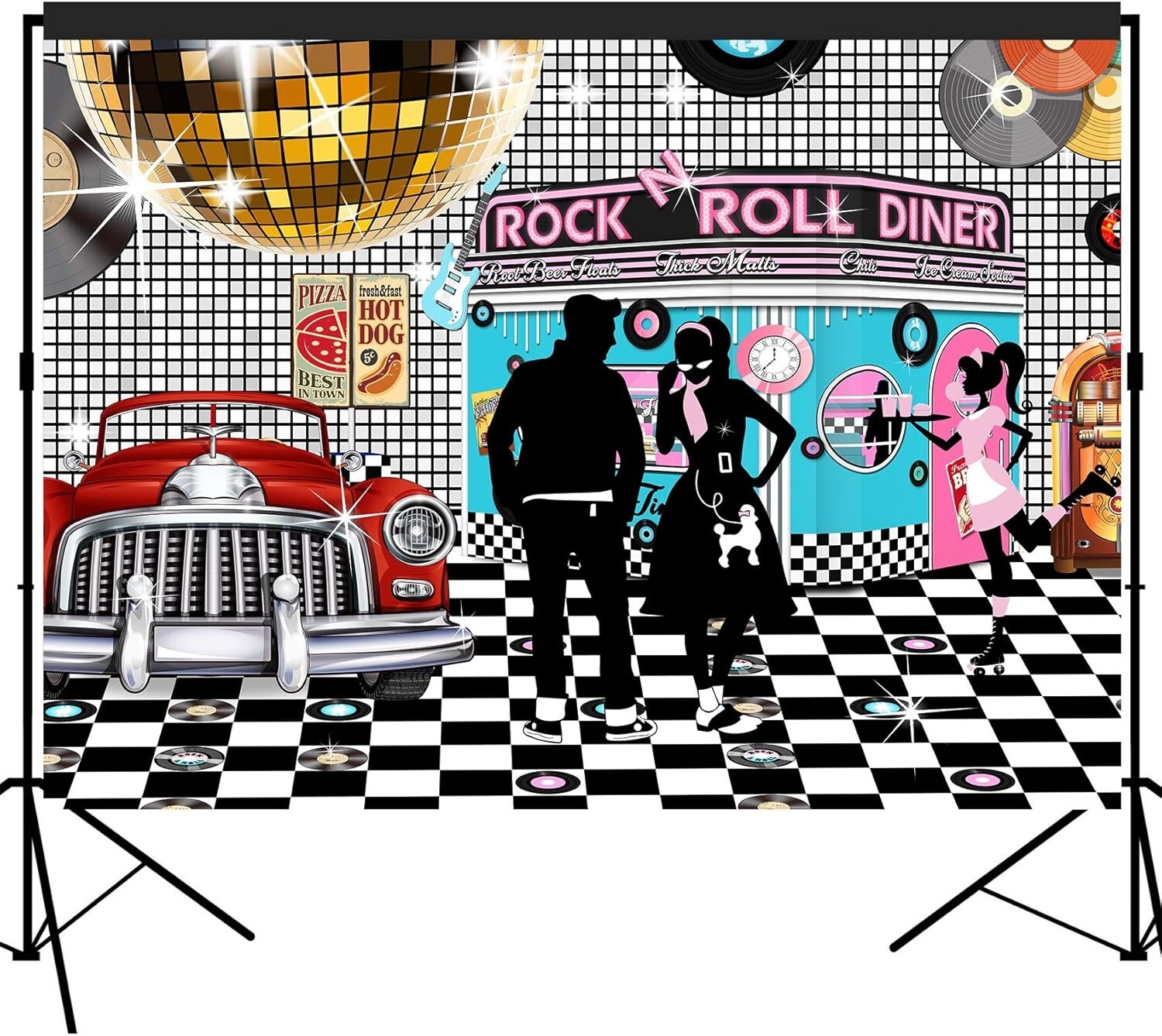 Vibrant 50s Diner Photo Booth Backdrop 7×5 Feet – Perfect for Nostalgic Events
