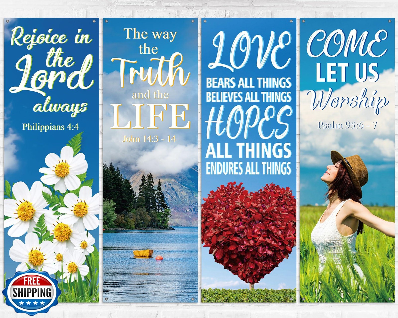 4Pcs Church Banners for Sanctuary Wall Welcome Inspirational Reli