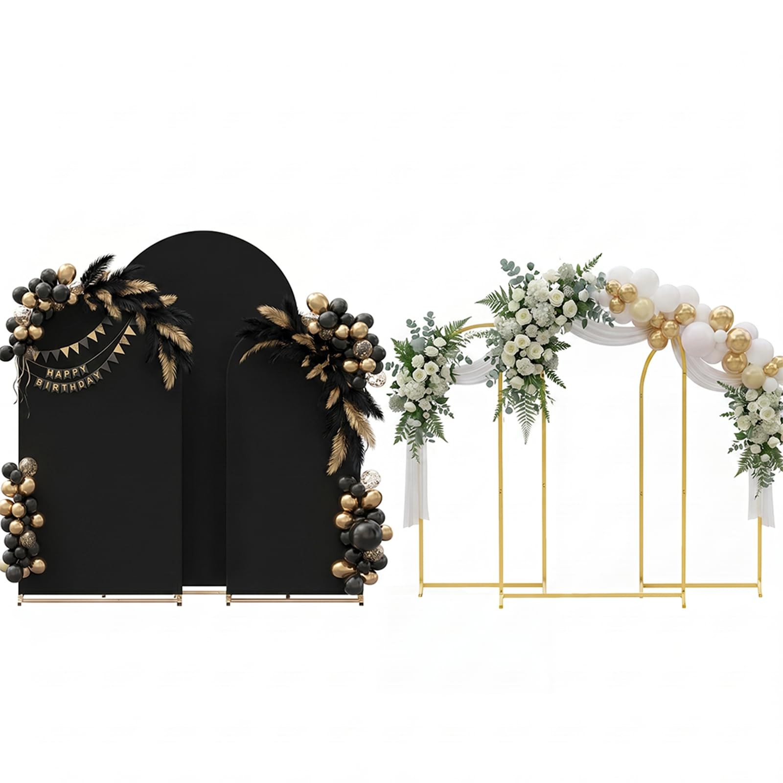 Set of 3 Metal Arch Backdrop Stand with Cover Set, (8FT, 7.2FT, 6.6FT Wedding…