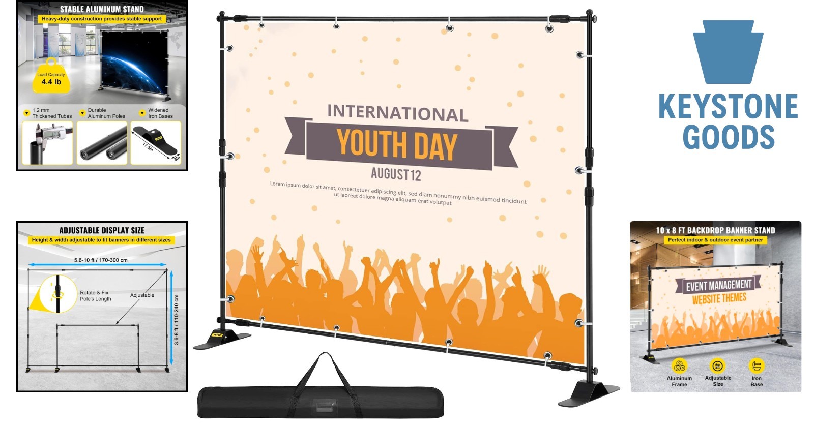 8×8 ft Heavy-Duty Adjustable Backdrop Stand with Carrying Bag