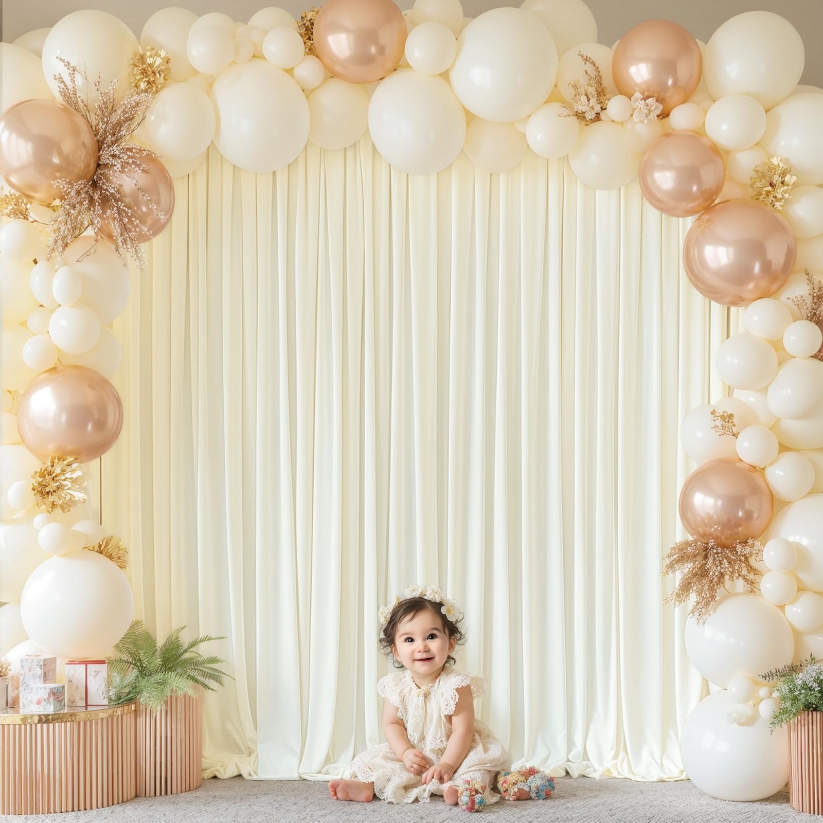 8×10 Ft Ivory Backdrop Curtains 2 Panels Wrinkle Free Polyester Hub