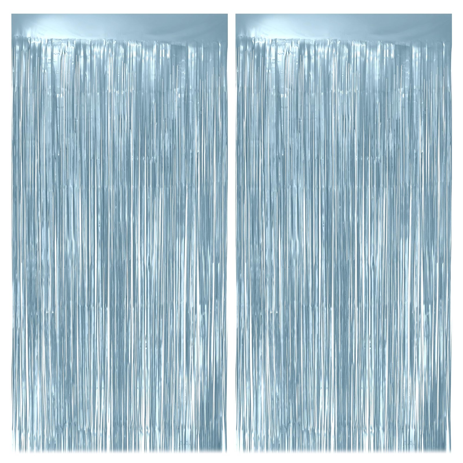 2 Pack Metallic Light Blue Fringe Backdrop, 3.2×8.2ft Shining Foil Tinsel Cur…