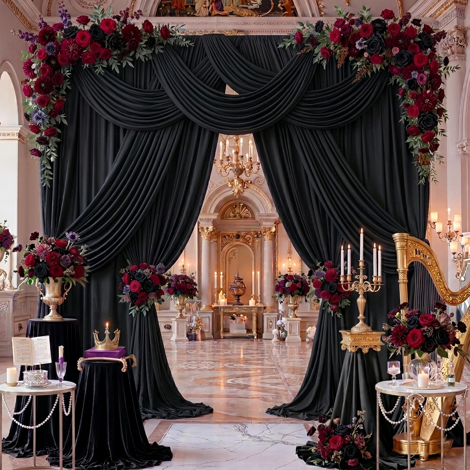 60x14ft Black Backdrop Curtains for Wedding W5′ x H14′(12 panels),
