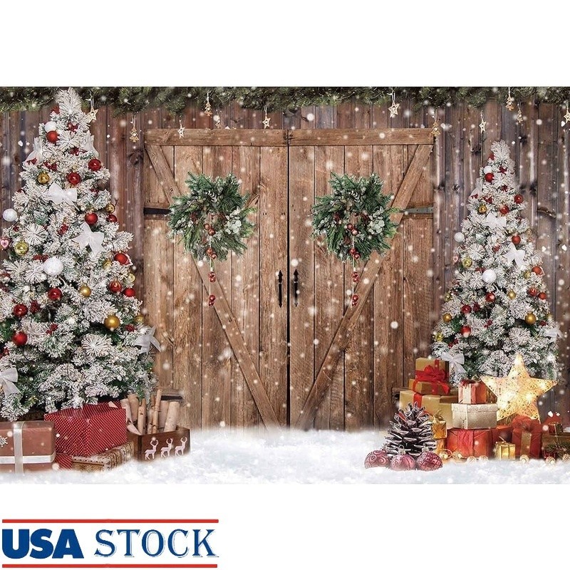 10x8FT Polyester Fabric Winter Rustic Barn Wood Door Photography Backdrop