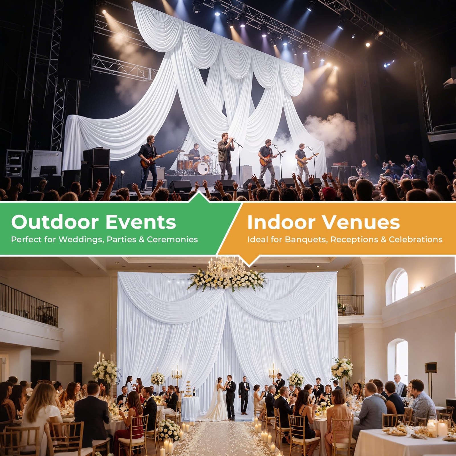 2 Panel Backdrop Curtain 10×14 FT White WrinkleFree Fabric Wedding Party