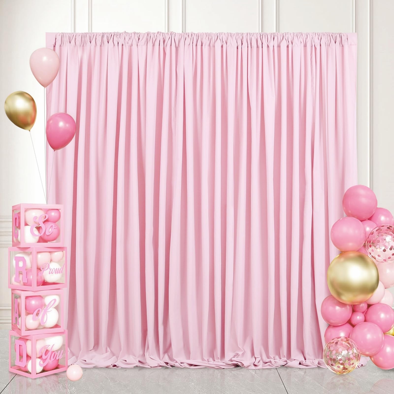 2 Panels 5×8 ft Pink Backdrop Curtain Polyester Fabric for Valentine’s Day