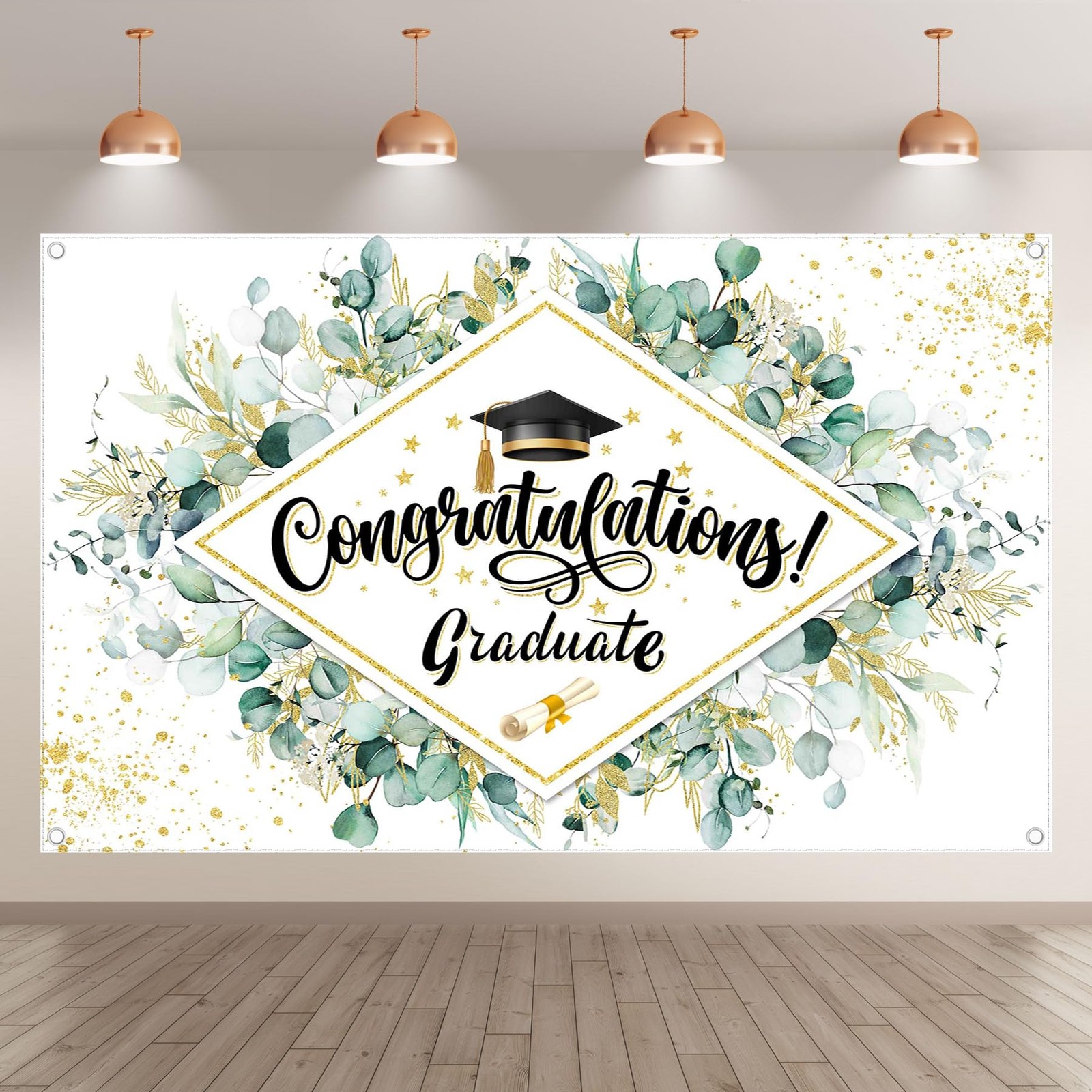 72x43inch Greenery Leaves Graduation Backdrop Congraduations Grads Banner Class