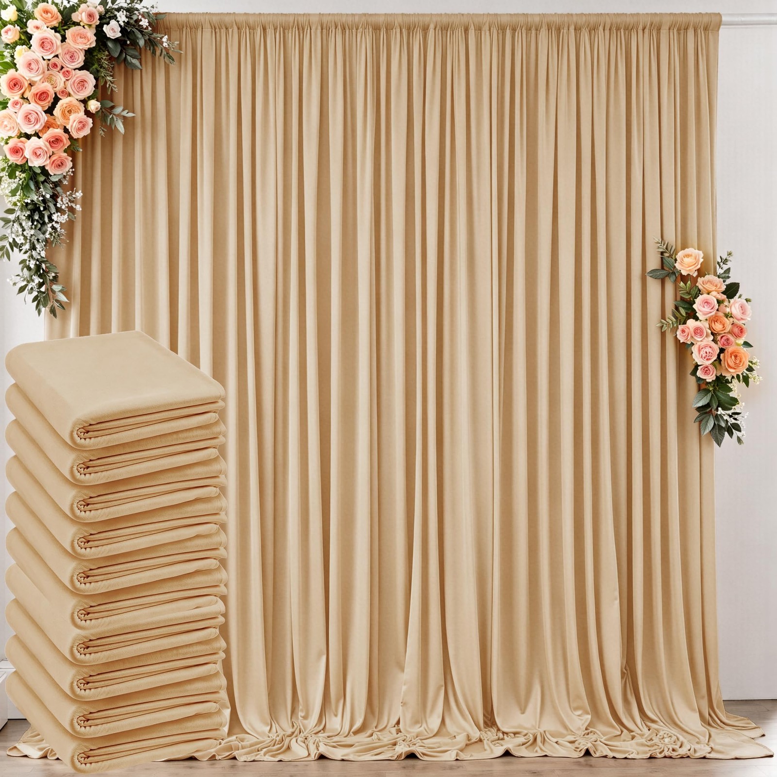 50 ft x 10 Wrinkle Free Champagne 5′(W) x 10′(H), 10 panels,
