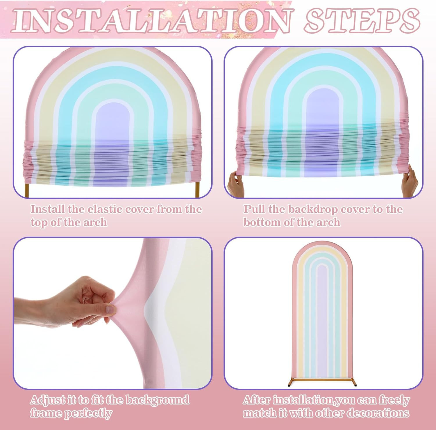 7.2 Ft + 6 Ft Rainbow Arch Backdrop Stand Covers Pastel Background Arched Stretc
