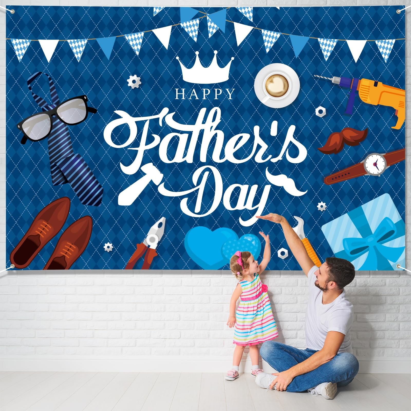 Large Fathers Day Banner Decorations 72″ x 48″ Happy Father’s Day Backdrop Blue