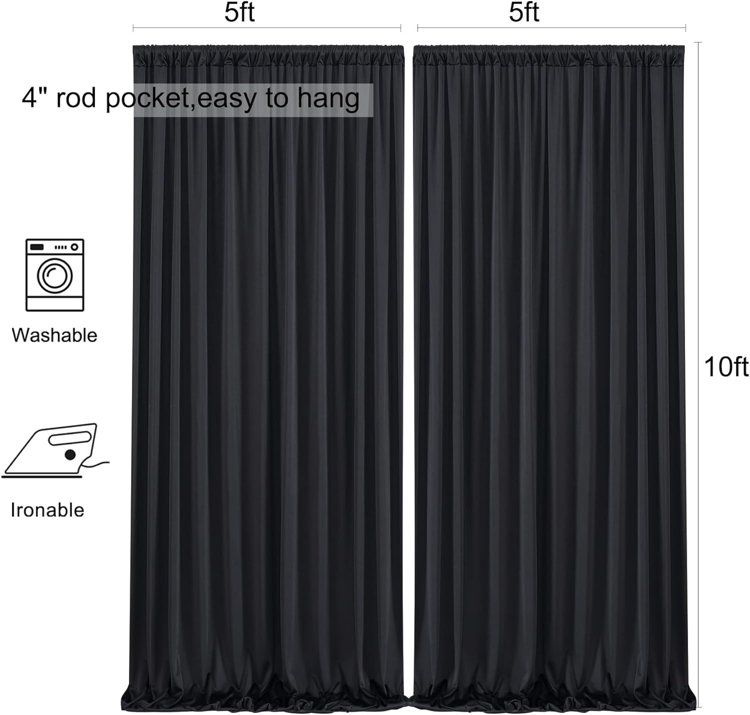 Wrinkle-Free Black Backdrop Curtain 30x10ft for Parties & Photography