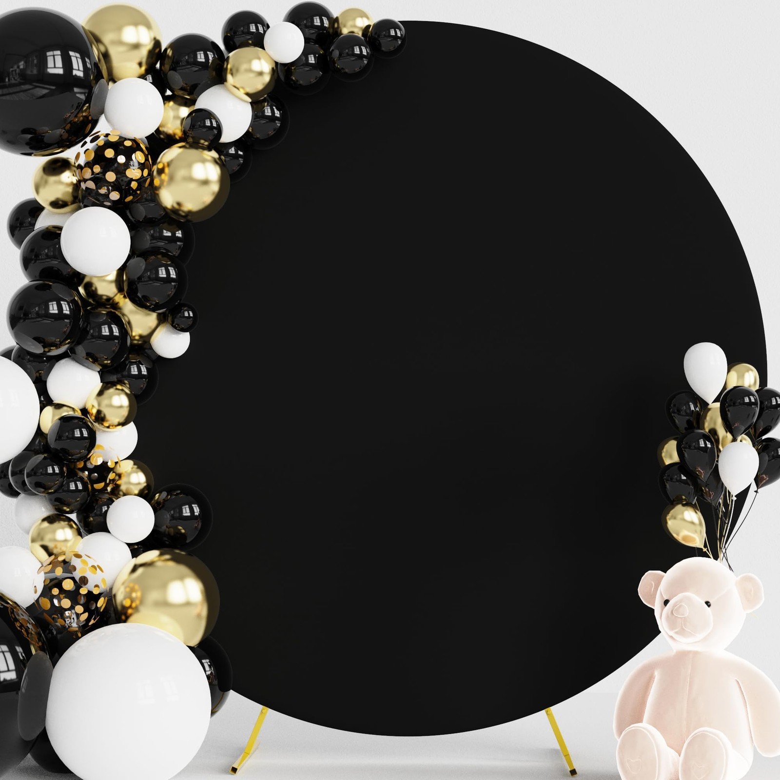 7.2FT Round Backdrop Cover Black Round Arch Covers with Buckles Polyster Circ…