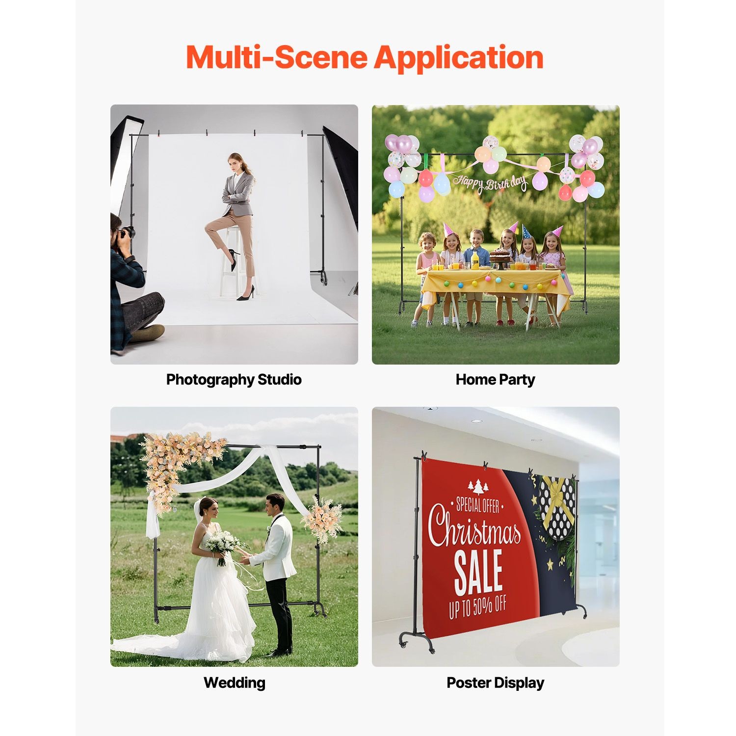Backdrop Stand with Wheels, 7 x 10 ft Adjustable Photo Backdrop Stand Kit, Movea