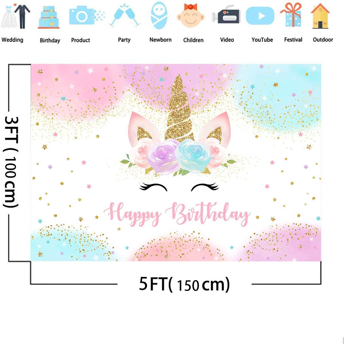 Fondo de decoración de cumpleaños de 1,5 x 0,9 m, accesorios fotomatón, pancarta