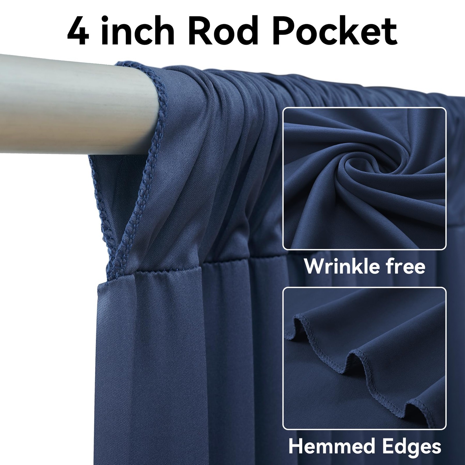 2 PCS 10×12 ft Navy Blue Wrinkle Free Polyester Photo Backdrop Curtain Drapes