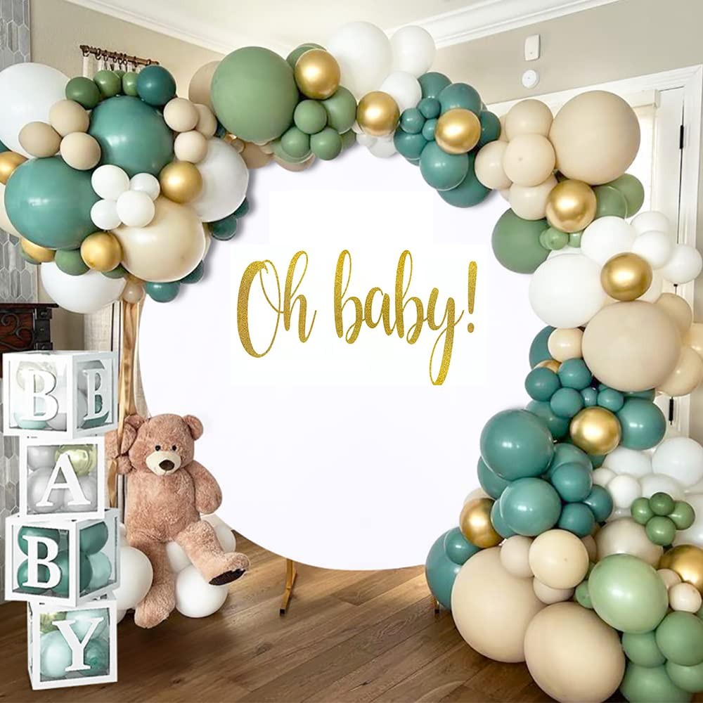 Round Backdrop Cover Oh Baby 7.2ftWhite Round Backdrop Cover Gold Oh Baby Sig