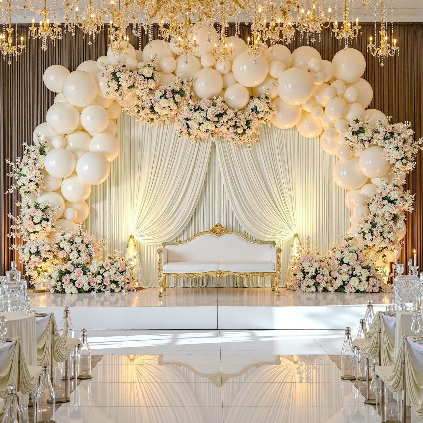 Party Village 60ft×15ft Ivory Backdrop Curtain W5′ x H15′(12 panels),
