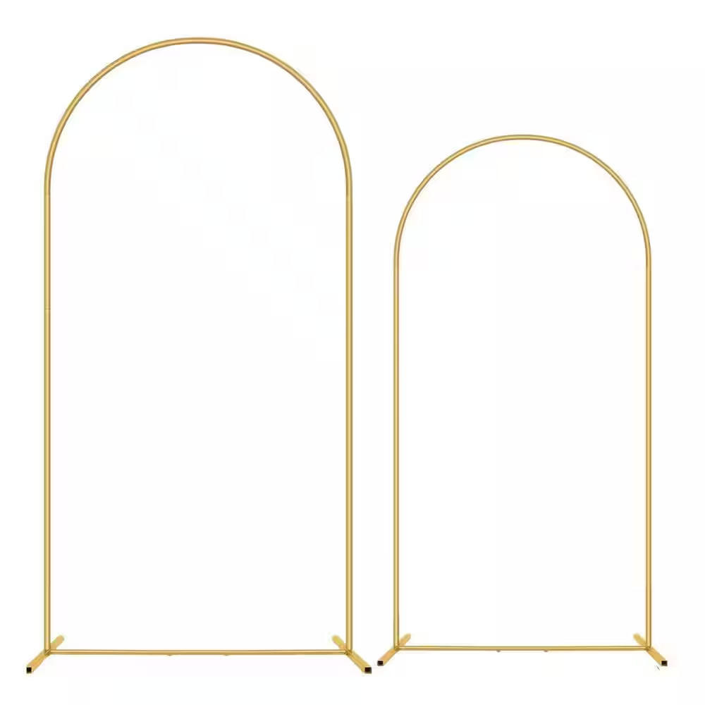 Metal Arch Backdrop Stand Set of 2 Gold 6 Ft. and 7.2 Ft. for Wedding Party Cere