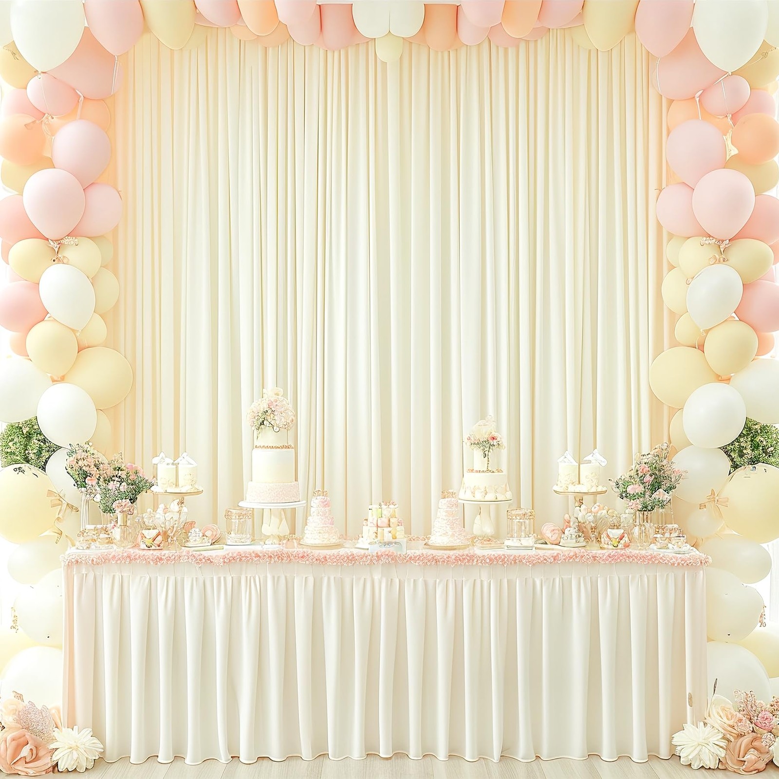 2 PCS 4x10ft Ivory Backdrop Curtains Wedding Photography Drapes 8x10ft Size