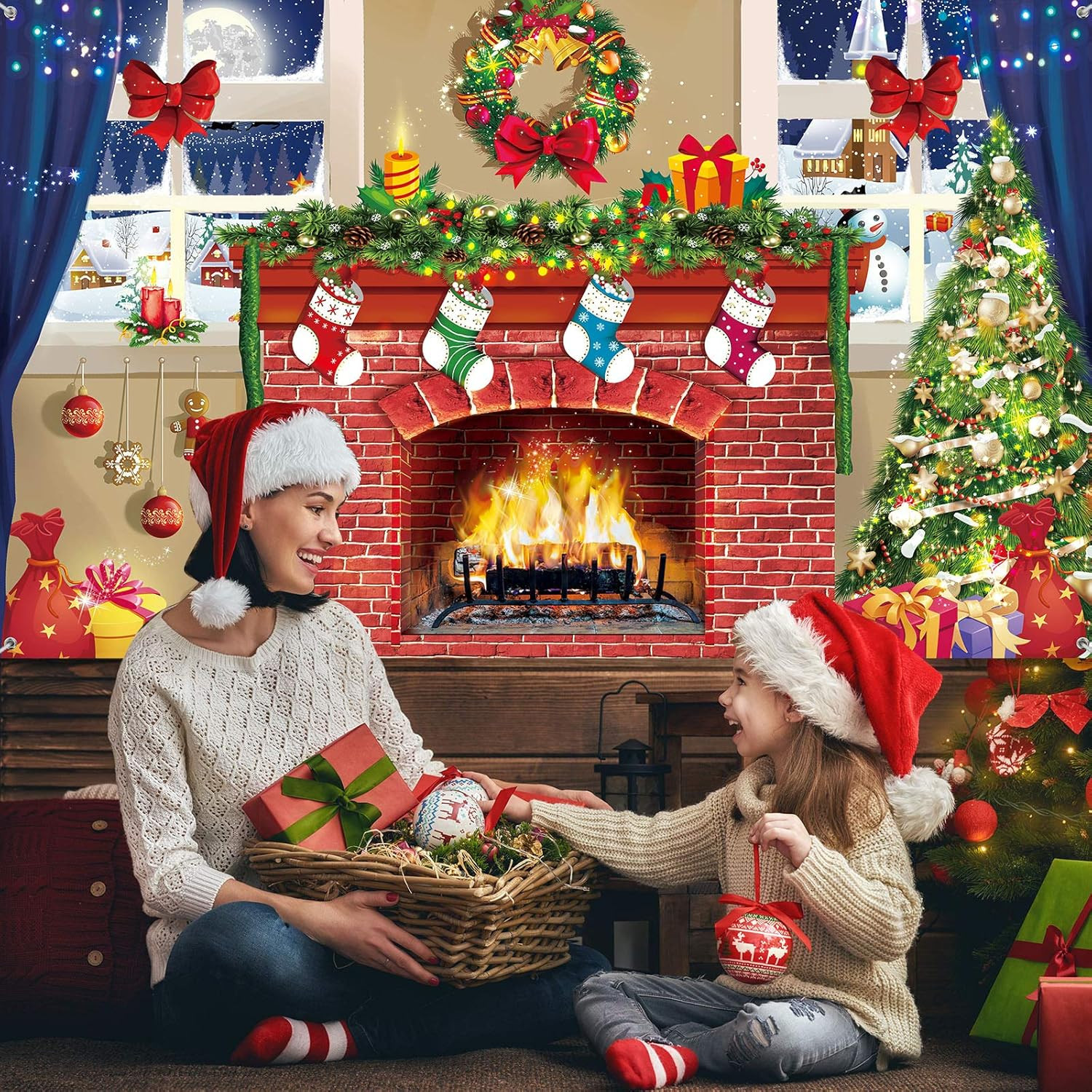 6×4 feet Christmas Fireplace Theme Backdrop Christmas Brick Wall Theme Decoratio