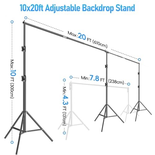 Back Drop Adjustable Stand, 10×20 Backdrop Stand Heavy Duty 20×10ft(W×H） Black