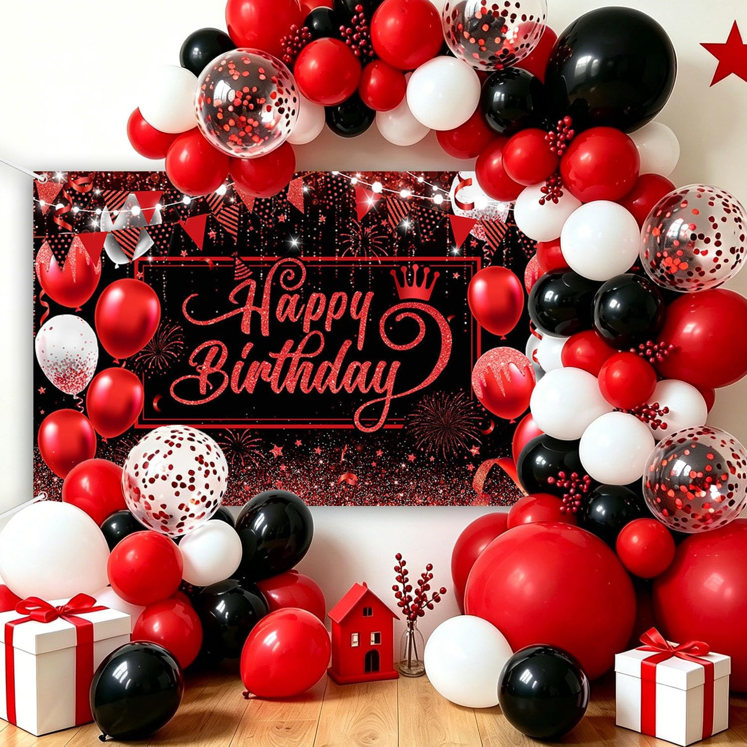 Happy Birthday Backdrop for Man Photography Background Red and Black