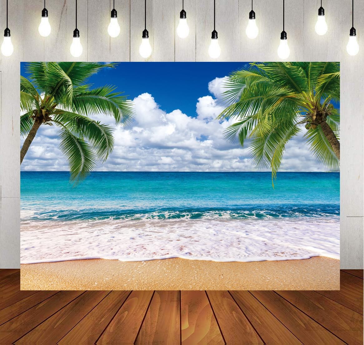 7x5ft Summer Tropical Beach Backdrop, Blue Sea, Palm Leaves, Luau, X-255