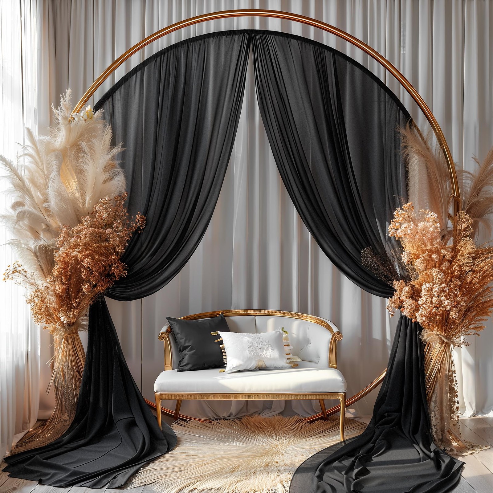 2 Panels Black Arch Draping Fabric, 30 Inch x 20FT, Sheer Backdrop, Decor