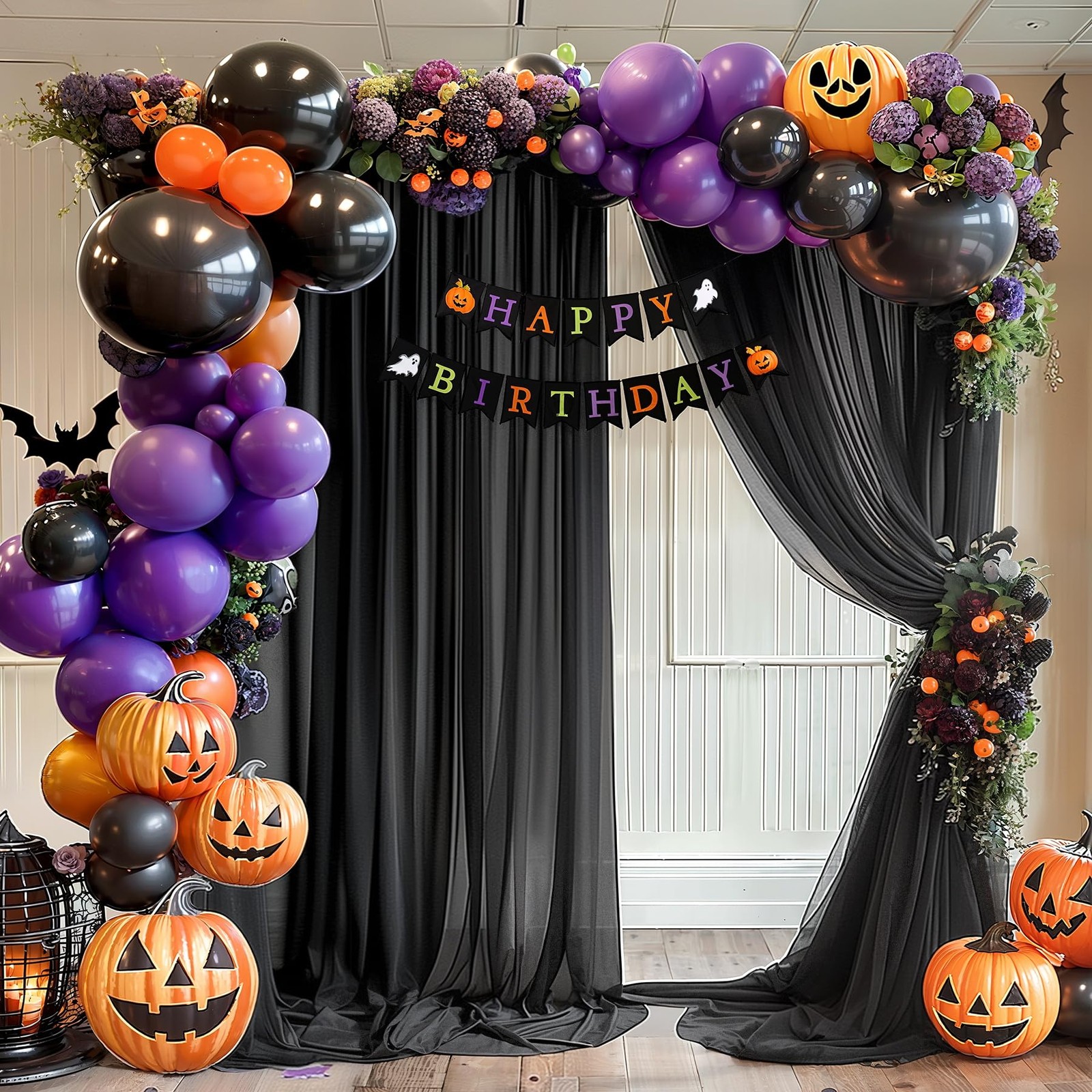 2 Panels Black Arch Draping Fabric, 30 Inch x 20FT, Sheer Backdrop, Decor