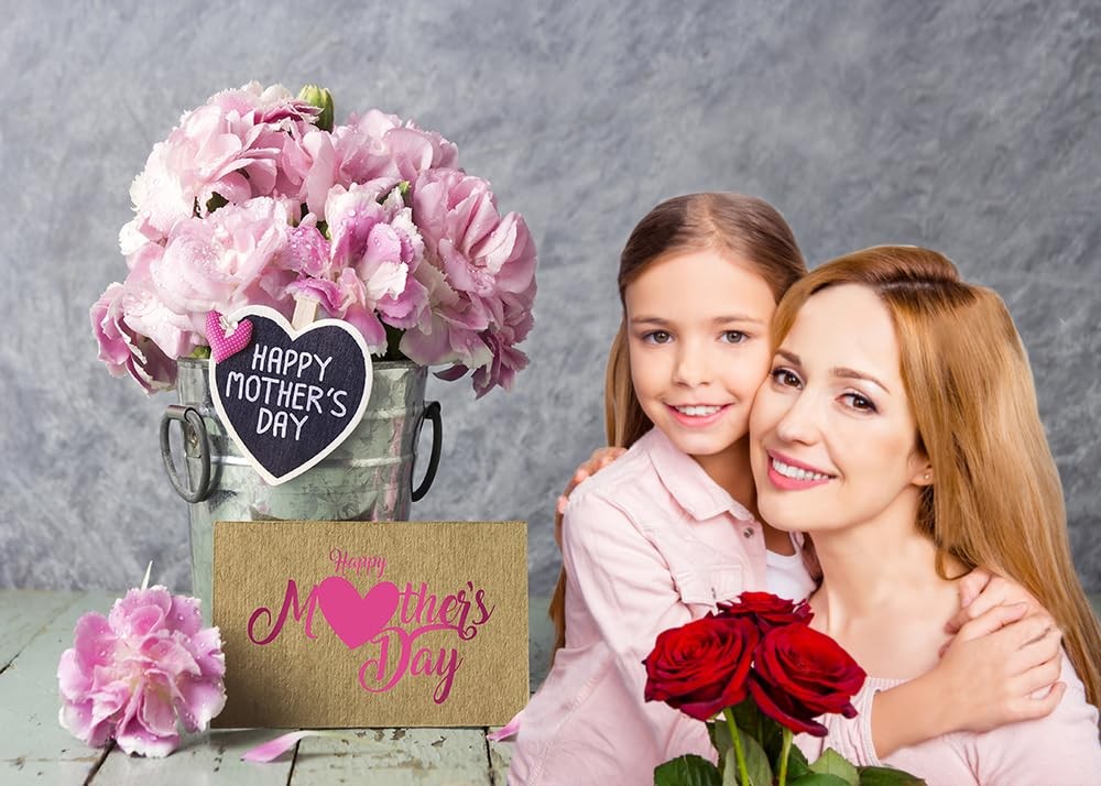 8x6ft Happy Mother’s Day Backdrops Pink Carnation Background Wood Floor Backgrou