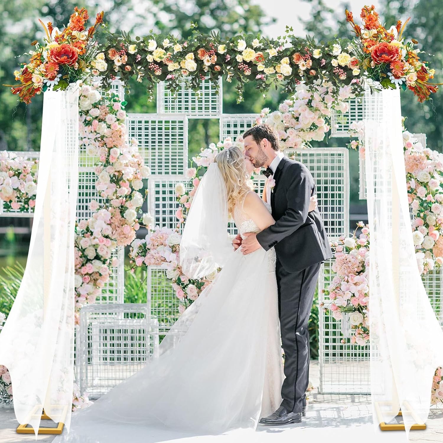 YIJXPOIN 8FT Gold Wedding Arch Backdrop Stand Heavy Duty Metal #R023