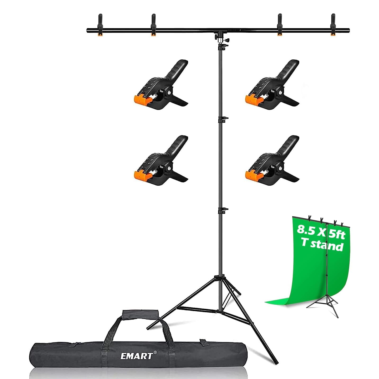 8.5 x 5ft Portable T-Shape Backdrop Stand Kit with Adjustable Frame, 4 Spring…