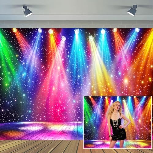 20X10ft Rainbow Stage Backdrop 1980s Colorful Disco Photography 20X10FT Multi8