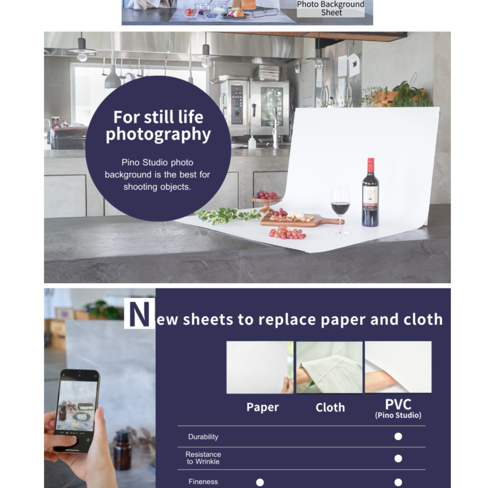 Pino Studio Background Sheet for Photography (Marble) – Shooting for Food, Cosme