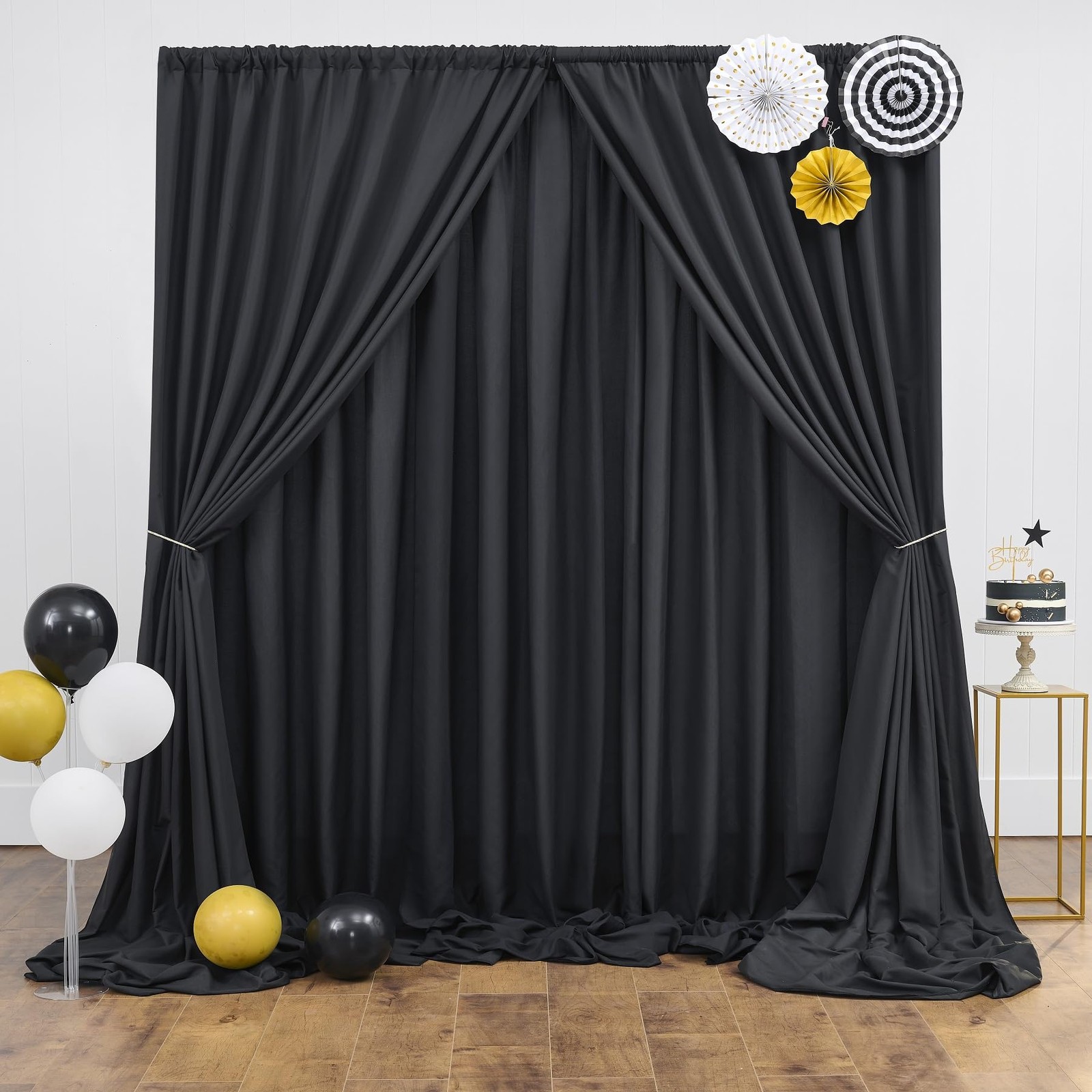 8 PCS 5×10 FT Thick Black Polyester Backdrop Curtains Wedding Photo Drapes
