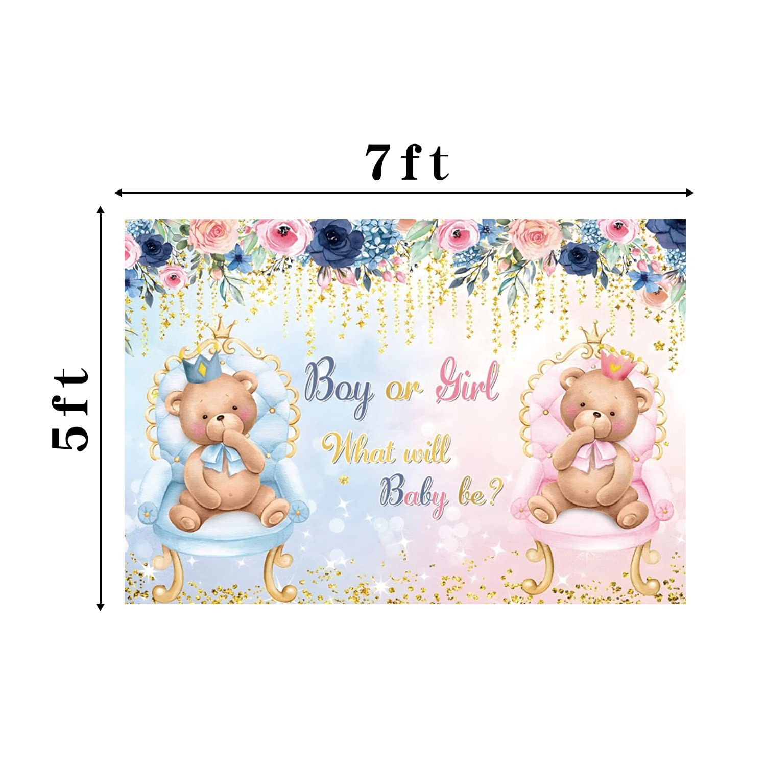 7x5Ft Boho Bear Gender Reveal Backdrop Pink Blue Baby Shower Photo Booth Banner