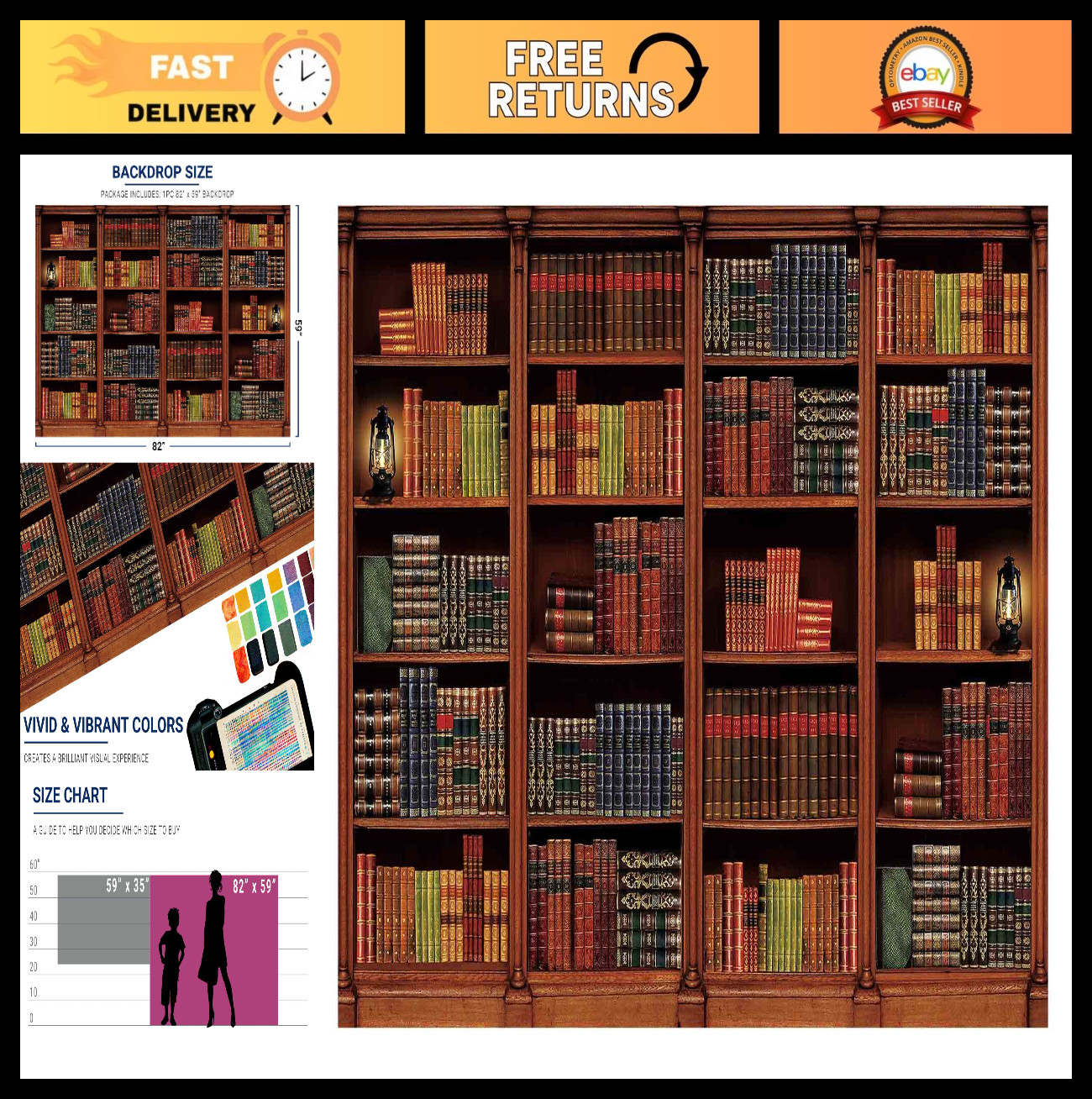 Vintage Wooden Library Bookshelf Backdrop 7×5 FT for Photography & Zoom Calls
