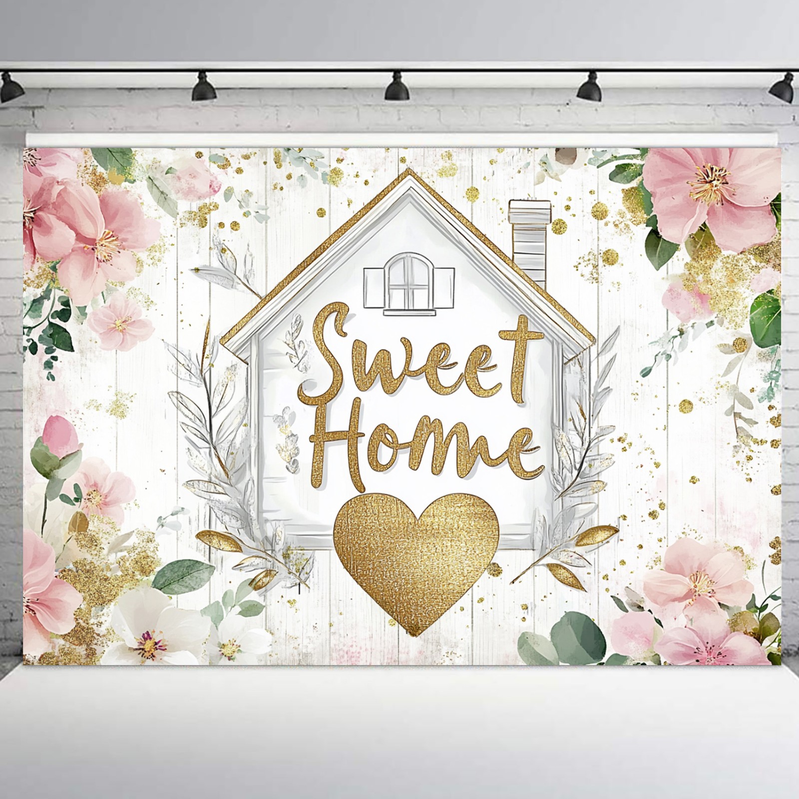 10x8ft Pink Floral Home Sweet Home Housewarming Vinyl Backdrop Photo Background