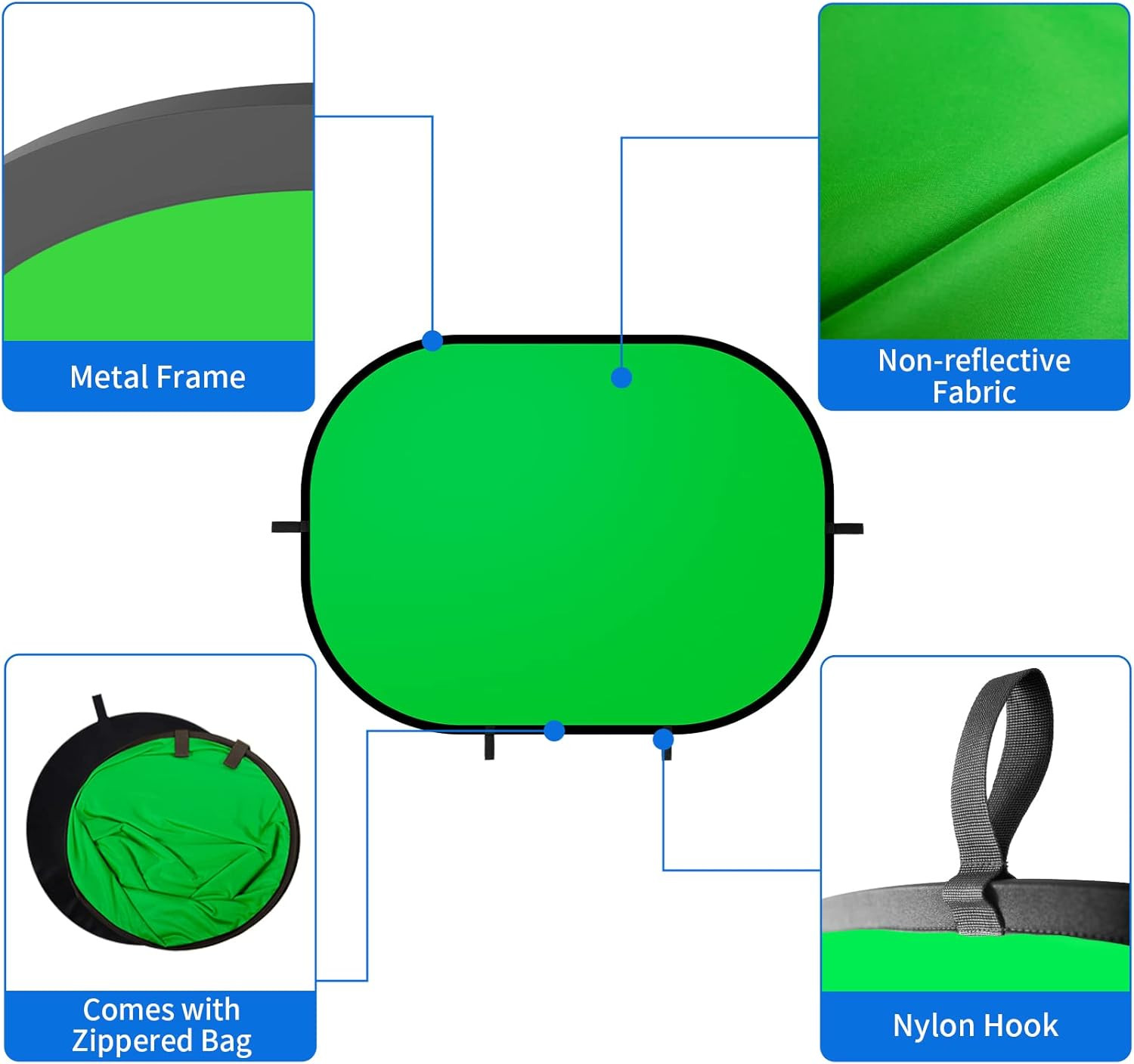 59X39.3 Inches Green Screen Backdrop for Photography, 2-In-1 Collapsible Backdro