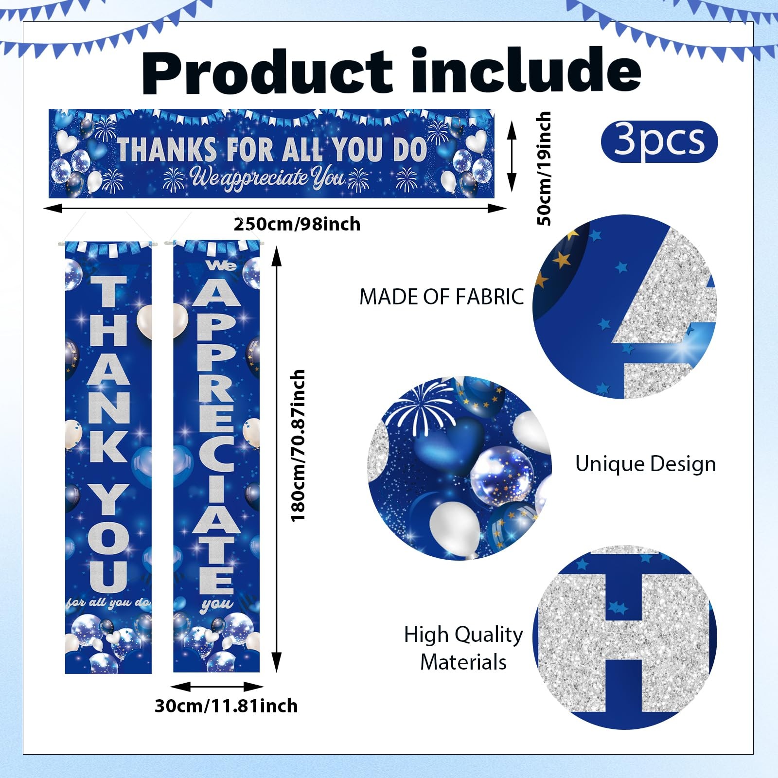 Employee Appreciation Party Decorations Door Banners 3Pcs Blue Thank You Appr…