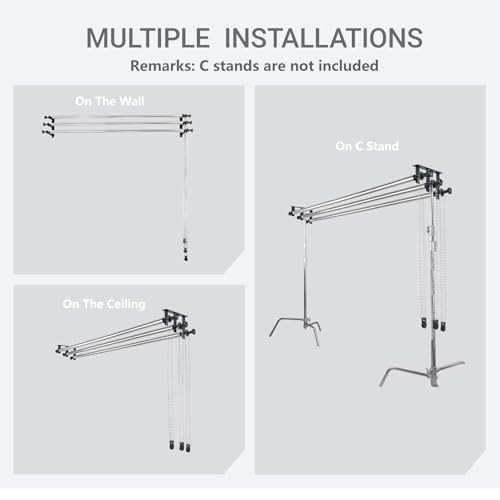 Photography Backdrop Roller Support Silver Metal Chains +120inch Crossbars