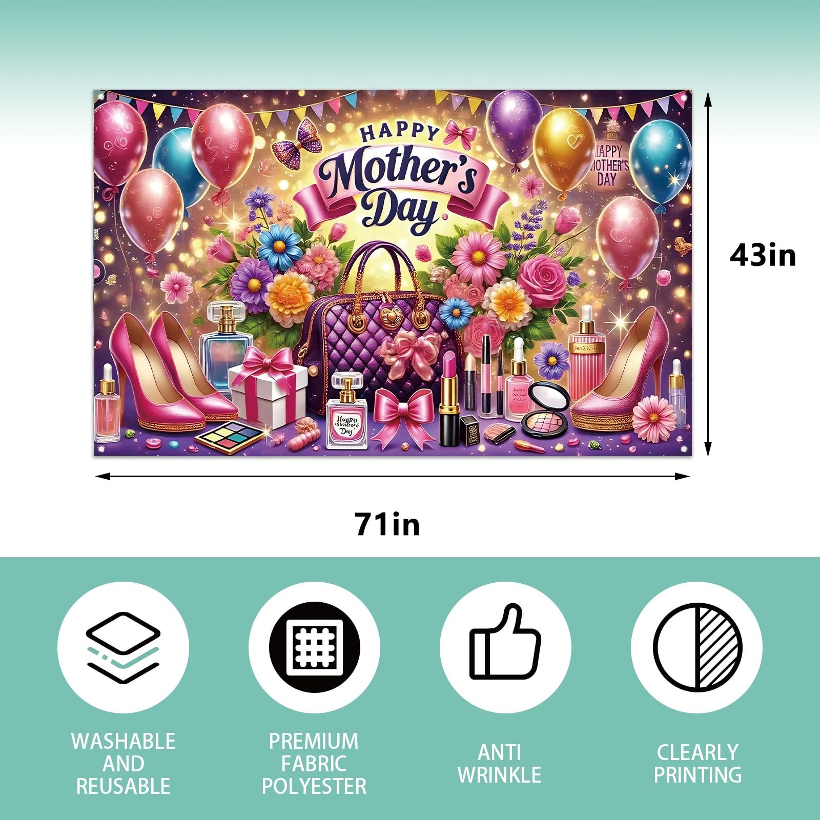 Happy Mothers Day Backdrop for Photography 71 x 43 inches, Multicolor