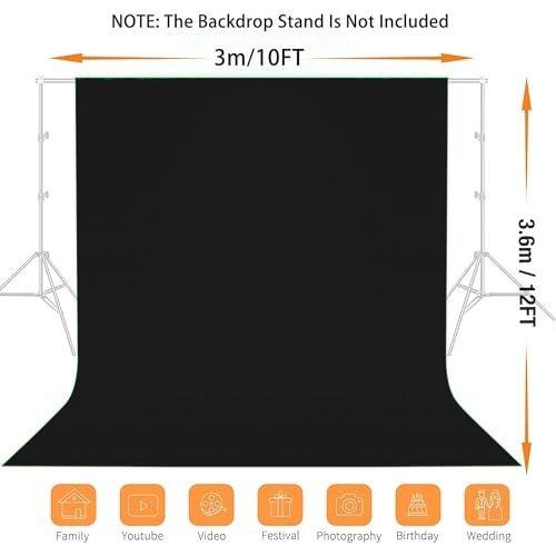 12×10 FT Backdrop Background, 100% Polyester Photography 12 X 10FT Black