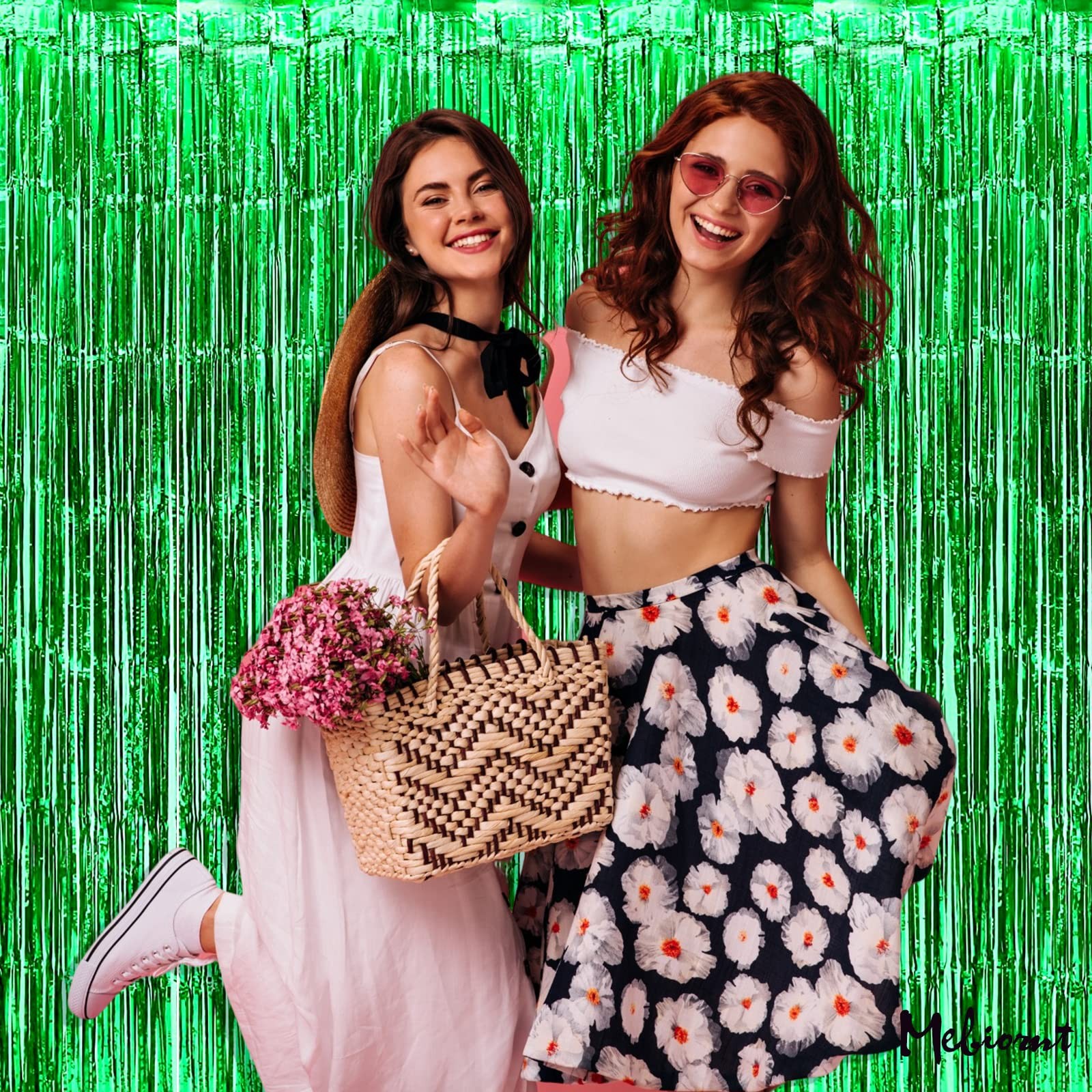 4 PCS Green Fringe Curtain Backdrop 3.2Ft x 9.8Ft Metallic Tinsel Party Decor