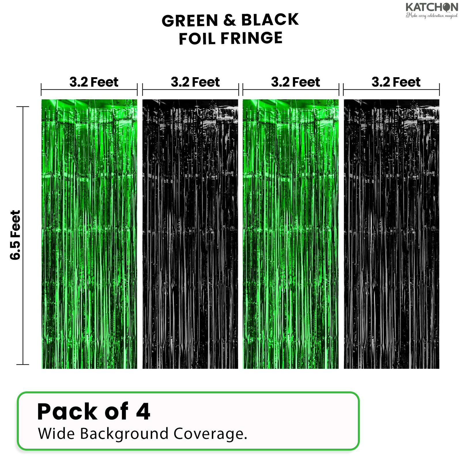 , Green and Black Fringe Backdrop Curtains – Pack of 4 | Black and Green Part…