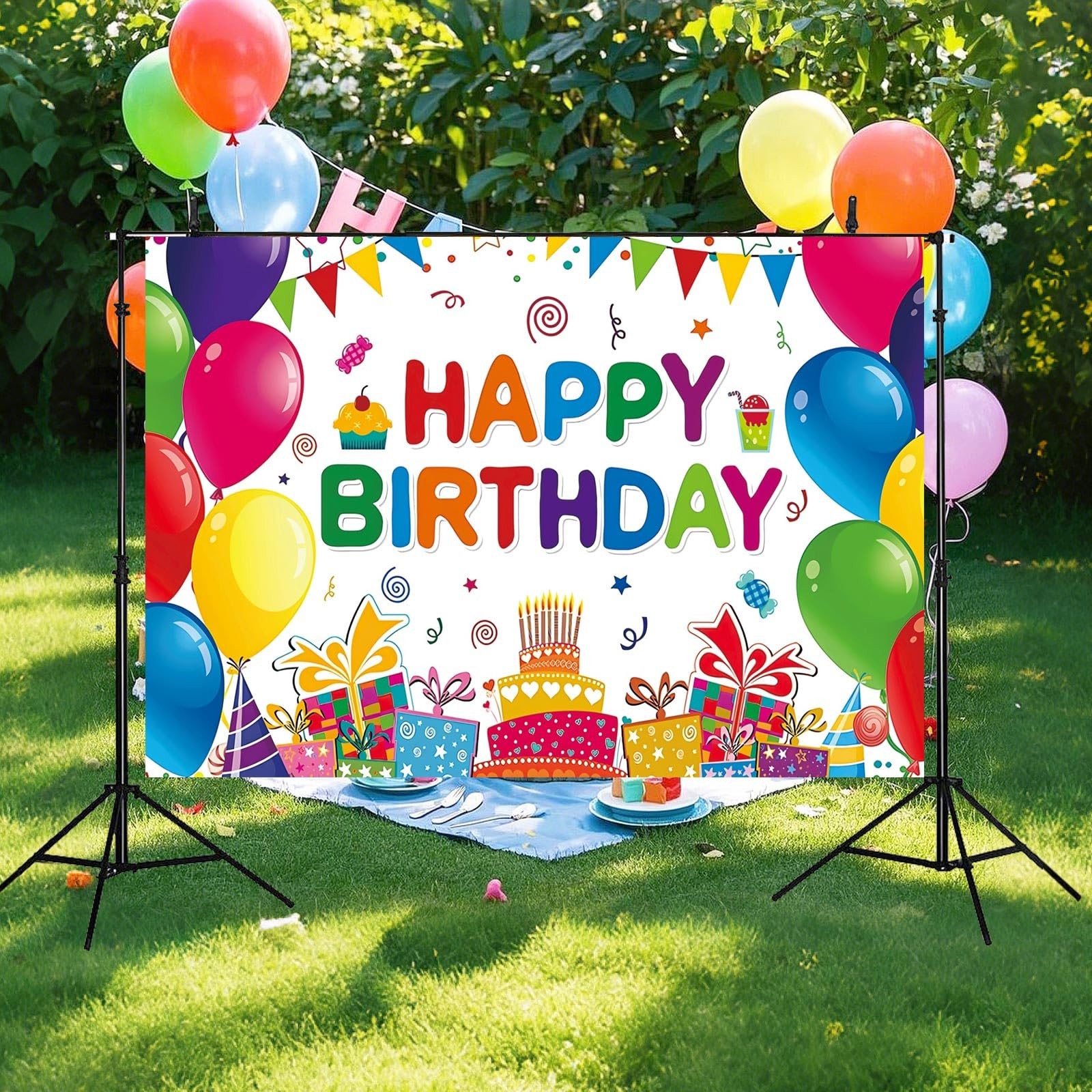 Happy Birthday Backdrop Banner, Colorful Birthdays 6 X 3.6 Feet, Multicolor