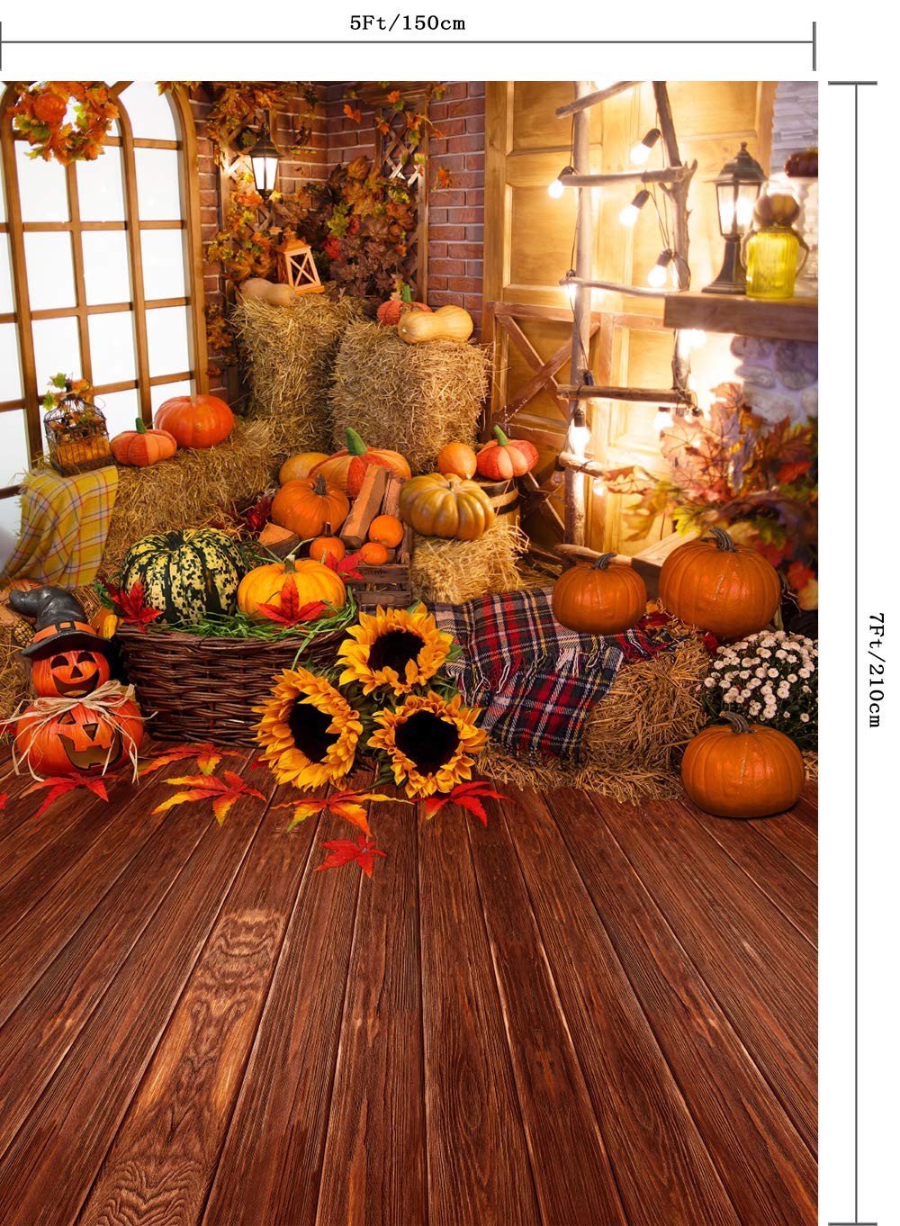 Fall Thanksgiving Photography Backdrop Wooden Floor Barn Harvest Photo Backgroun